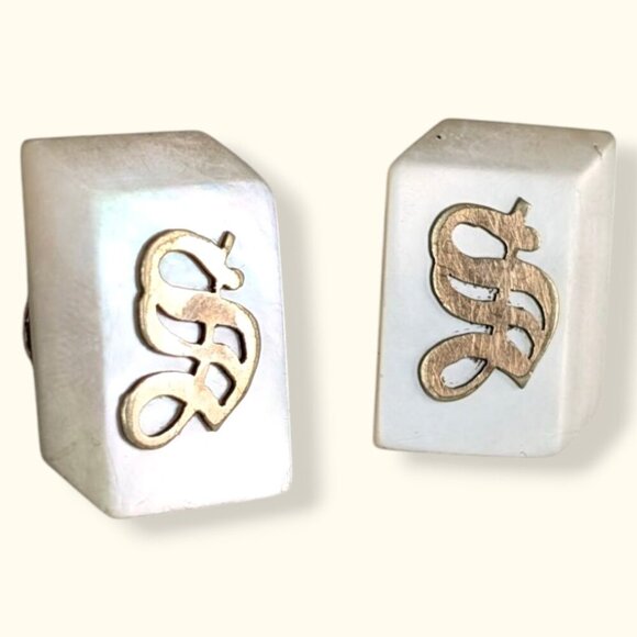 Antique Mother of Pearl "S" Cufflinks - Picture 3 of 7